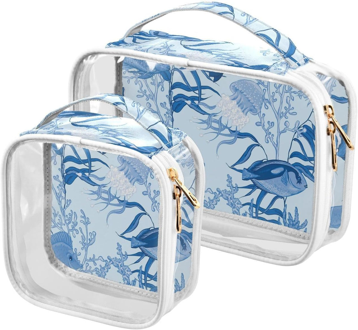 Clear Makeup Bag Approved Clear Travel Toiletry Bag with Zipper Waterproof Organizer Bags Transparent Cosmetic Pouch Traveling 2Pack Tile Color - Colors C