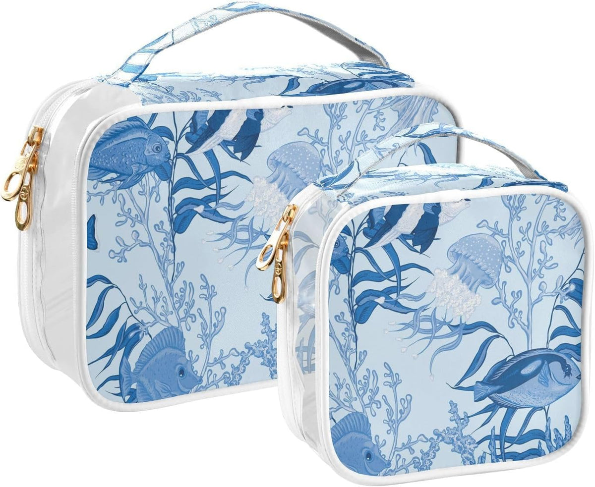 Clear Makeup Bag Approved Clear Travel Toiletry Bag with Zipper Waterproof Organizer Bags Transparent Cosmetic Pouch Traveling 2Pack Tile Color - Colors C