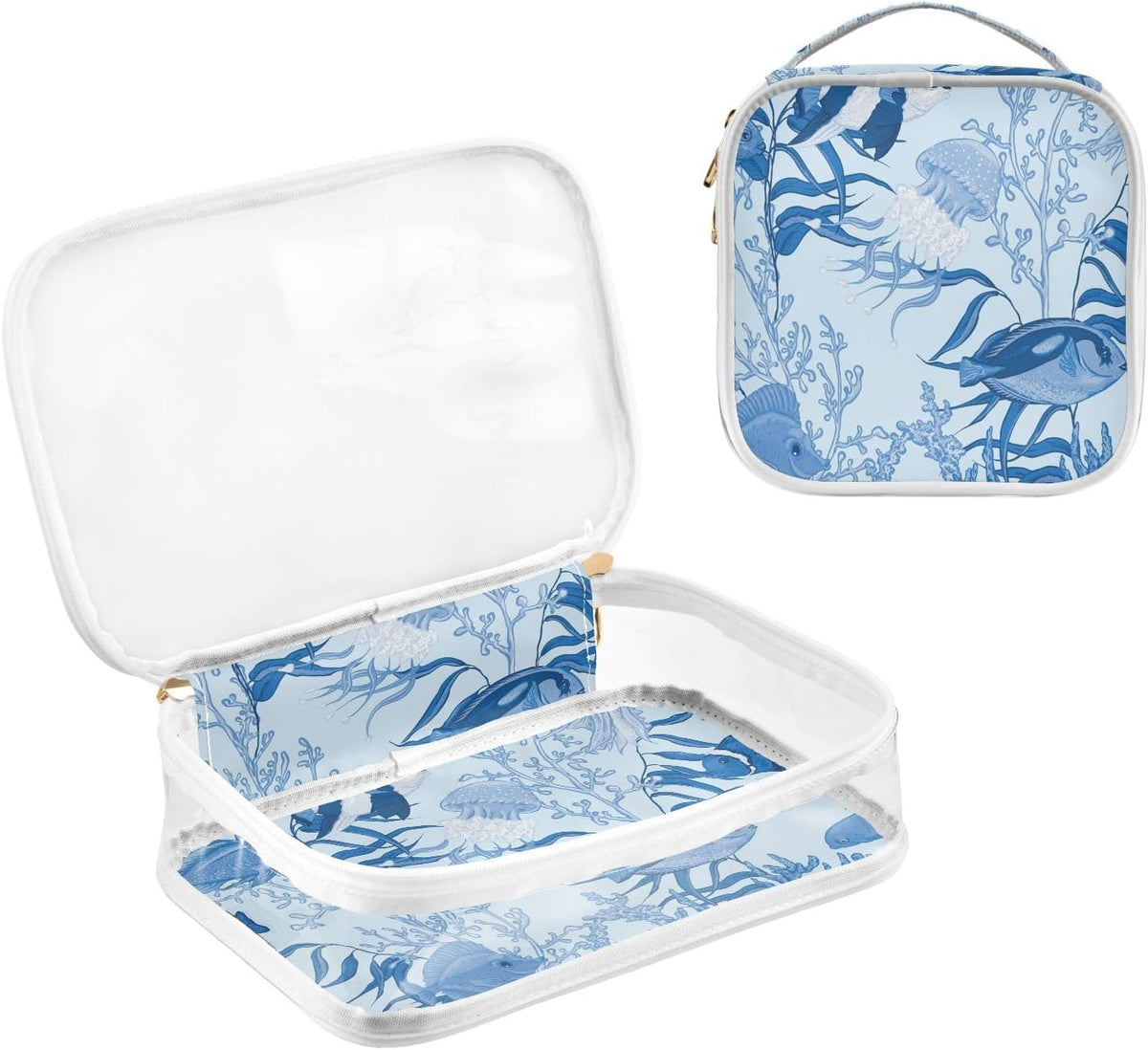 Clear Makeup Bag Approved Clear Travel Toiletry Bag with Zipper Waterproof Organizer Bags Transparent Cosmetic Pouch Traveling 2Pack Tile Color - Colors C