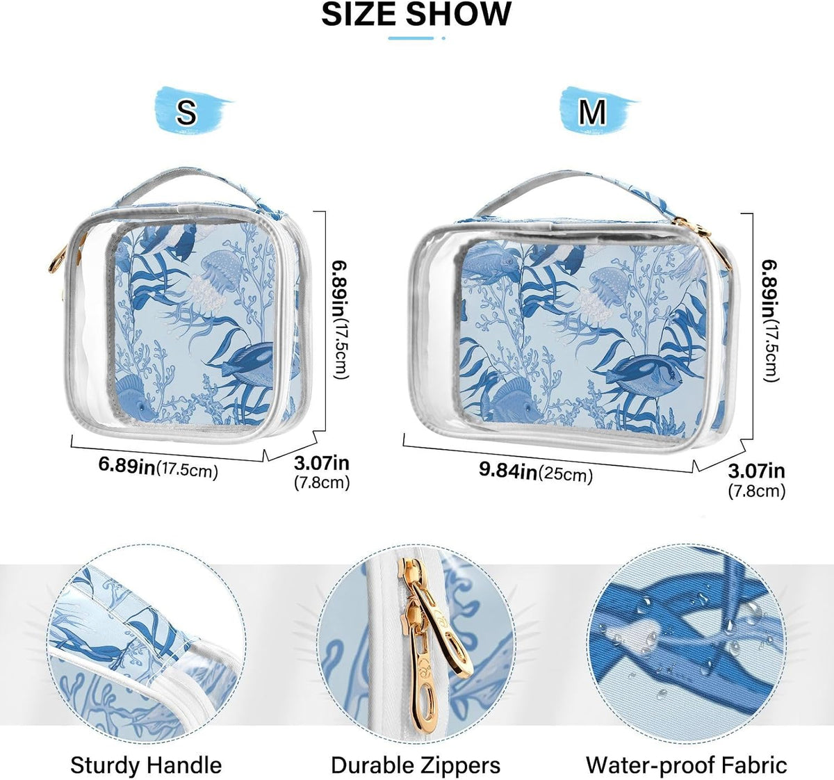 Clear Makeup Bag Approved Clear Travel Toiletry Bag with Zipper Waterproof Organizer Bags Transparent Cosmetic Pouch Traveling 2Pack Tile Color - Colors C