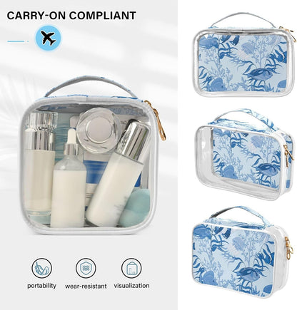 Clear Makeup Bag Approved Clear Travel Toiletry Bag with Zipper Waterproof Organizer Bags Transparent Cosmetic Pouch Traveling 2Pack Tile Color - Colors C