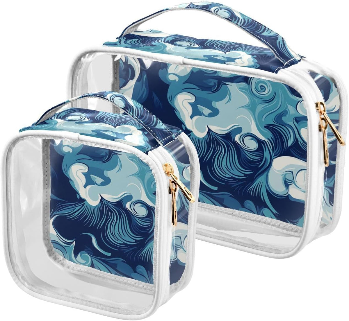 Clear Makeup Bag Approved Clear Travel Toiletry Bag with Zipper Waterproof Organizer Bags Transparent Cosmetic Pouch Traveling 2Pack Tile Color - Colors C
