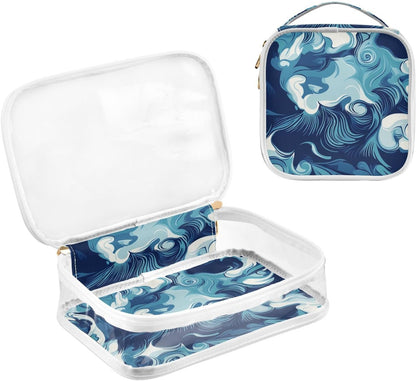 Clear Makeup Bag Approved Clear Travel Toiletry Bag with Zipper Waterproof Organizer Bags Transparent Cosmetic Pouch Traveling 2Pack Tile Color - Colors C