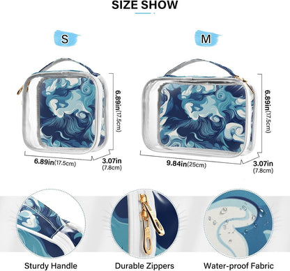 Clear Makeup Bag Approved Clear Travel Toiletry Bag with Zipper Waterproof Organizer Bags Transparent Cosmetic Pouch Traveling 2Pack Tile Color - Colors C