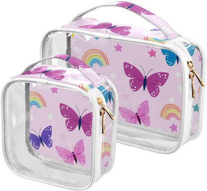 Clear Makeup Bag Approved Clear Travel Toiletry Bag with Zipper Waterproof Organizer Bags Transparent Cosmetic Pouch Traveling 2Pack Tile Color - Colors C