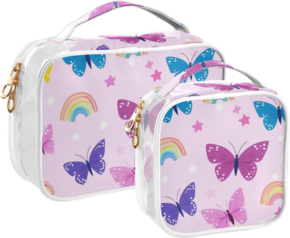 Clear Makeup Bag Approved Clear Travel Toiletry Bag with Zipper Waterproof Organizer Bags Transparent Cosmetic Pouch Traveling 2Pack Tile Color - Colors C