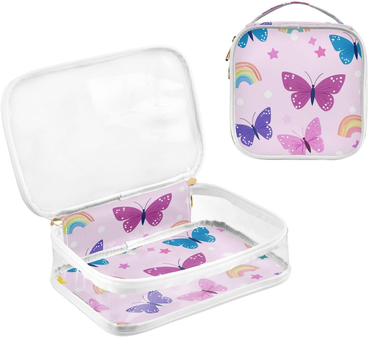 Clear Makeup Bag Approved Clear Travel Toiletry Bag with Zipper Waterproof Organizer Bags Transparent Cosmetic Pouch Traveling 2Pack Tile Color - Colors C