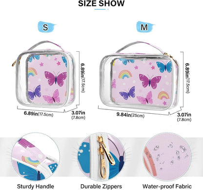 Clear Makeup Bag Approved Clear Travel Toiletry Bag with Zipper Waterproof Organizer Bags Transparent Cosmetic Pouch Traveling 2Pack Tile Color - Colors C