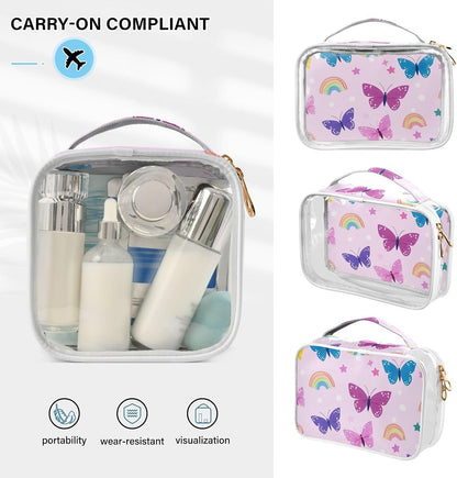 Clear Makeup Bag Approved Clear Travel Toiletry Bag with Zipper Waterproof Organizer Bags Transparent Cosmetic Pouch Traveling 2Pack Tile Color - Colors C