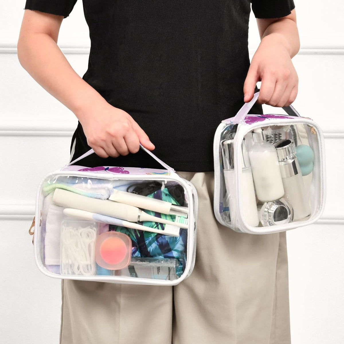 Clear Makeup Bag Approved Clear Travel Toiletry Bag with Zipper Waterproof Organizer Bags Transparent Cosmetic Pouch Traveling 2Pack Tile Color - Colors C