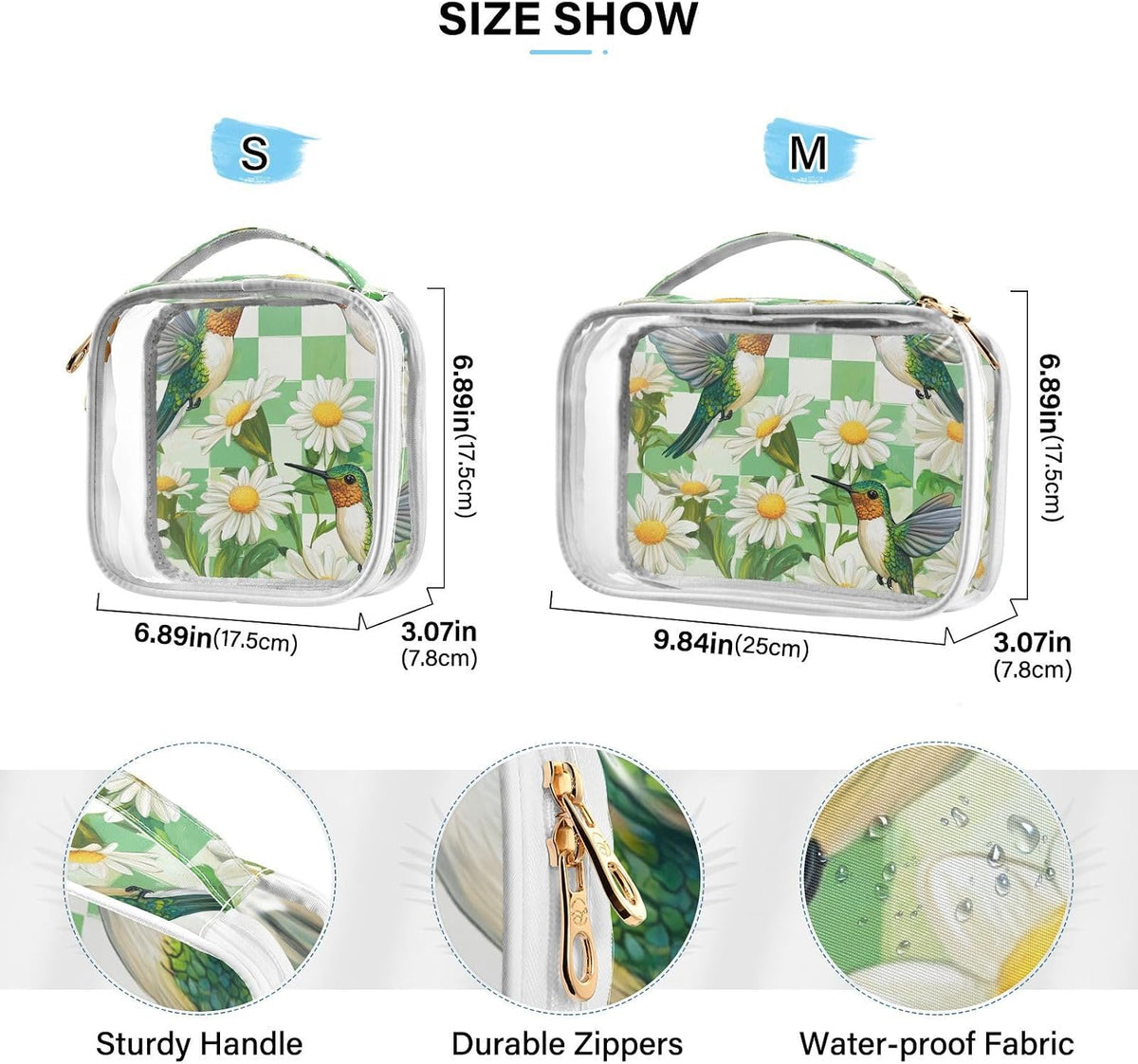 Clear Makeup Bag Approved Clear Travel Toiletry Bag with Zipper Waterproof Organizer Bags Transparent Cosmetic Pouch Traveling 2Pack Tile Color - Colors C