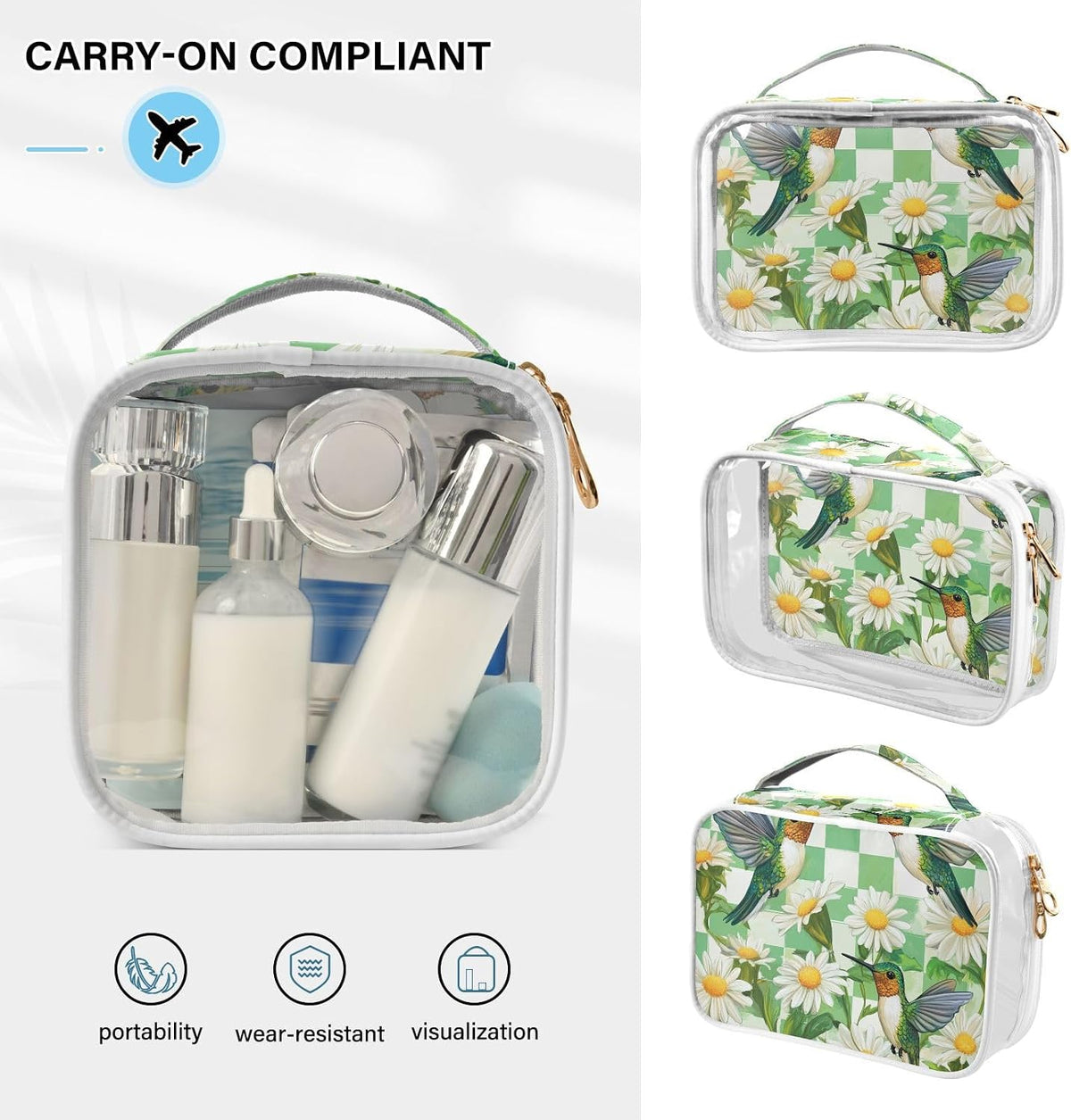 Clear Makeup Bag Approved Clear Travel Toiletry Bag with Zipper Waterproof Organizer Bags Transparent Cosmetic Pouch Traveling 2Pack Tile Color - Colors C