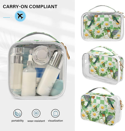 Clear Makeup Bag Approved Clear Travel Toiletry Bag with Zipper Waterproof Organizer Bags Transparent Cosmetic Pouch Traveling 2Pack Tile Color - Colors C