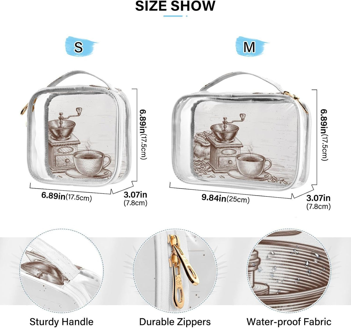 Clear Makeup Bag Approved Clear Travel Toiletry Bag with Zipper Waterproof Organizer Bags Transparent Cosmetic Pouch Traveling 2Pack Tile Color - Colors C