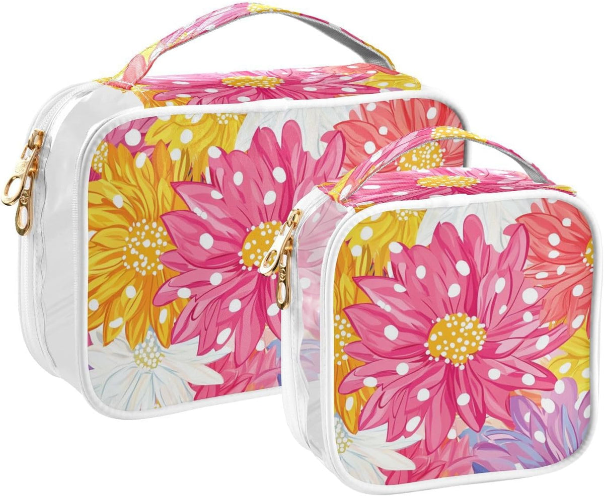 Clear Makeup Bag Approved Clear Travel Toiletry Bag with Zipper Waterproof Organizer Bags Transparent Cosmetic Pouch Traveling 2Pack Tile Color - Colors C