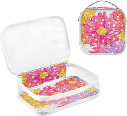 Clear Makeup Bag Approved Clear Travel Toiletry Bag with Zipper Waterproof Organizer Bags Transparent Cosmetic Pouch Traveling 2Pack Tile Color - Colors C