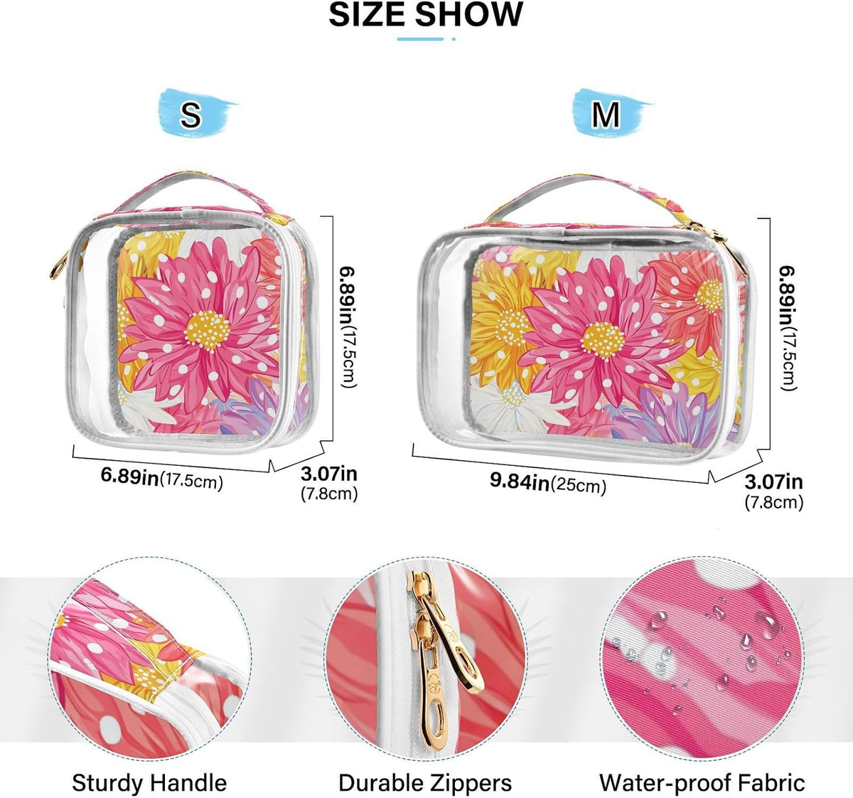 Clear Makeup Bag Approved Clear Travel Toiletry Bag with Zipper Waterproof Organizer Bags Transparent Cosmetic Pouch Traveling 2Pack Tile Color - Colors C