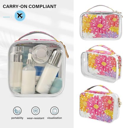 Clear Makeup Bag Approved Clear Travel Toiletry Bag with Zipper Waterproof Organizer Bags Transparent Cosmetic Pouch Traveling 2Pack Tile Color - Colors C