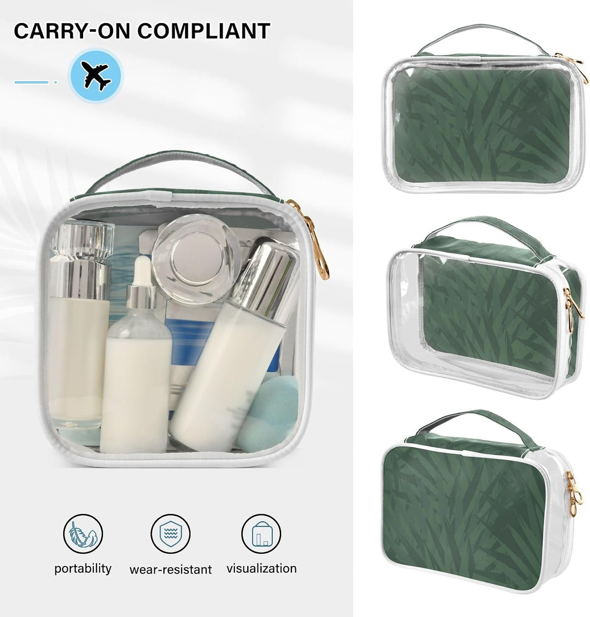 Clear Makeup Bag Approved Clear Travel Toiletry Bag with Zipper Waterproof Organizer Bags Transparent Cosmetic Pouch Traveling 2Pack Tile Color - Colors C