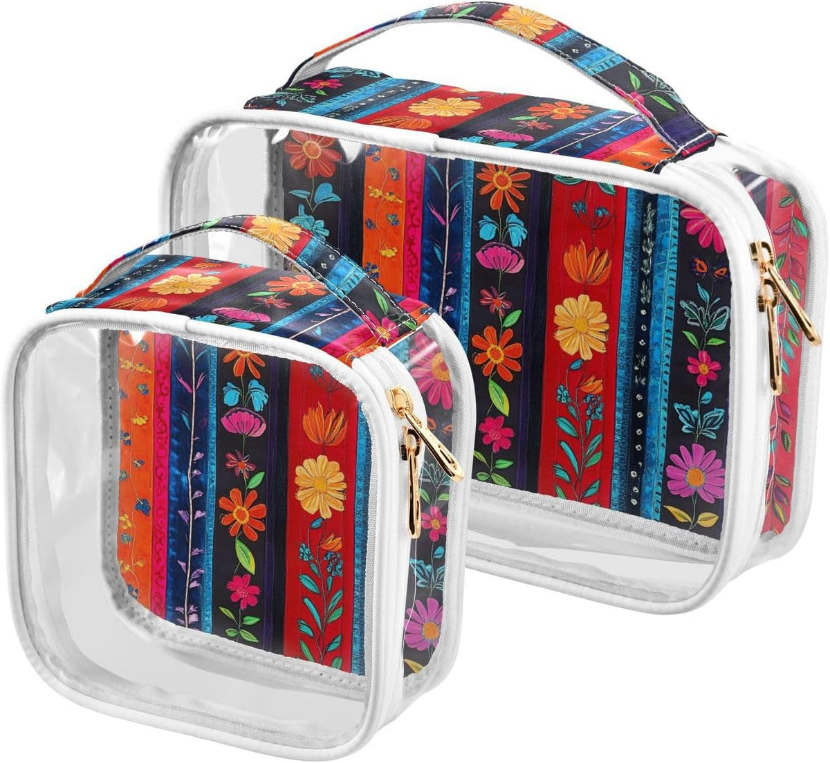 Clear Makeup Bag Approved Clear Travel Toiletry Bag with Zipper Waterproof Organizer Bags Transparent Cosmetic Pouch Traveling 2Pack Tile Color - Colors C