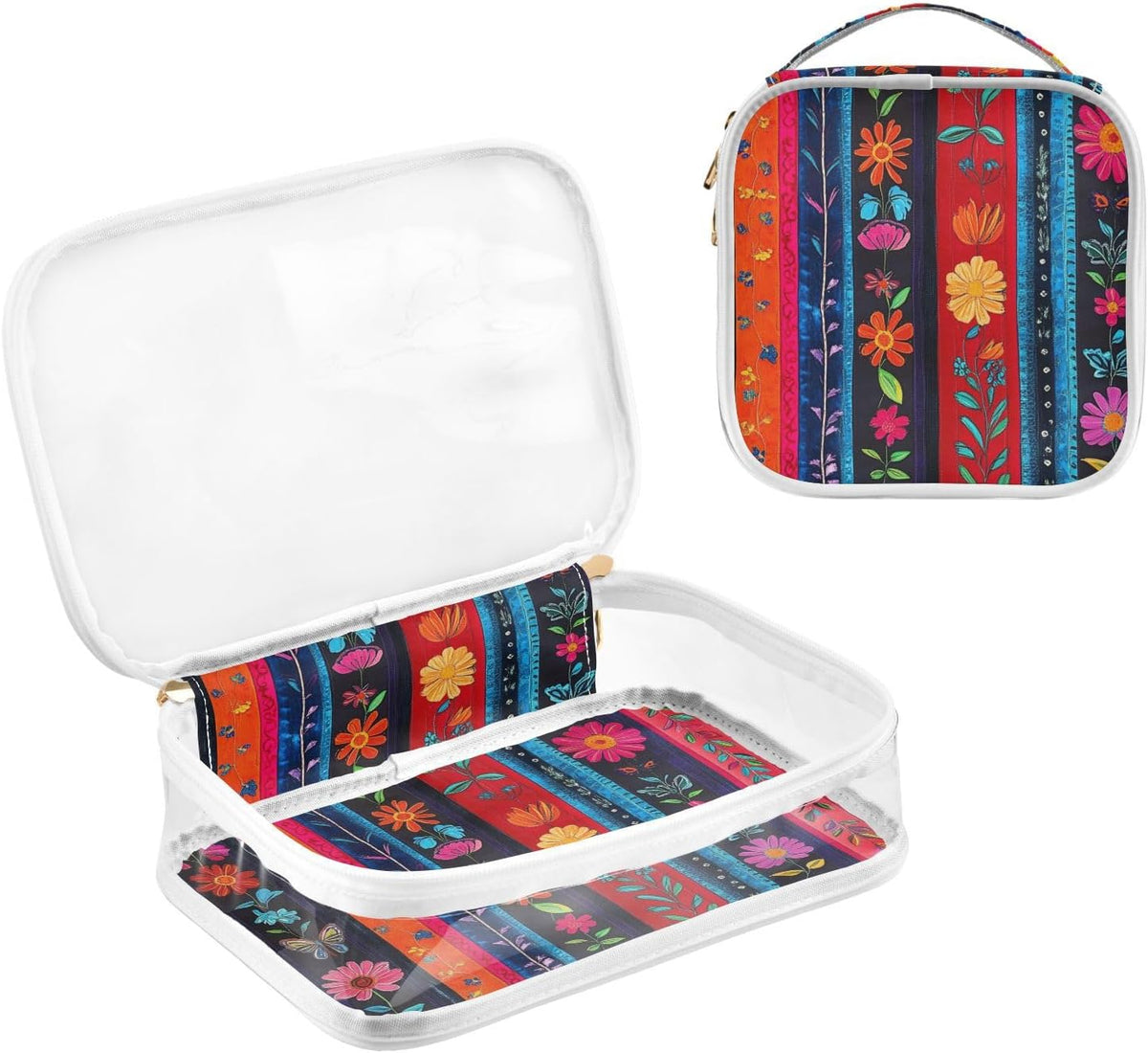 Clear Makeup Bag Approved Clear Travel Toiletry Bag with Zipper Waterproof Organizer Bags Transparent Cosmetic Pouch Traveling 2Pack Tile Color - Colors C