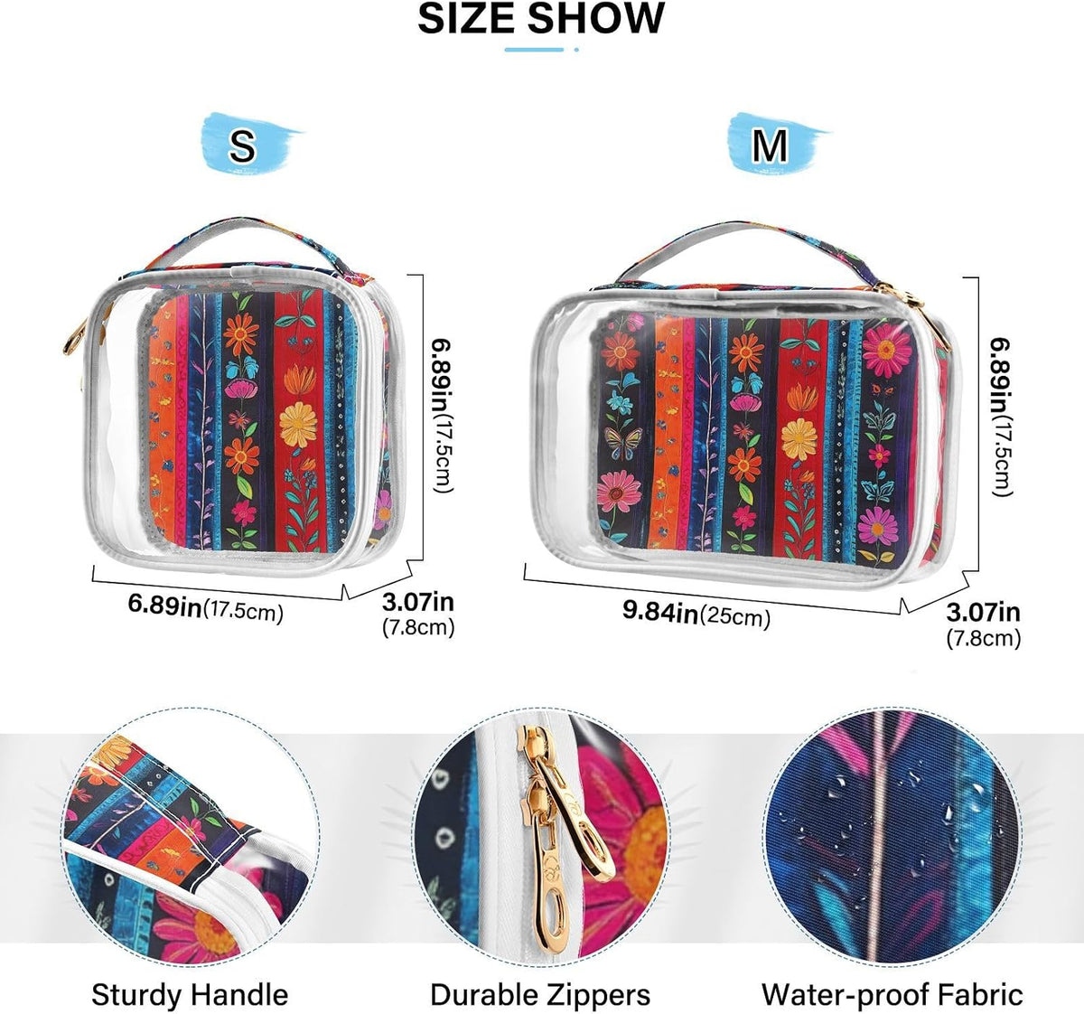 Clear Makeup Bag Approved Clear Travel Toiletry Bag with Zipper Waterproof Organizer Bags Transparent Cosmetic Pouch Traveling 2Pack Tile Color - Colors C