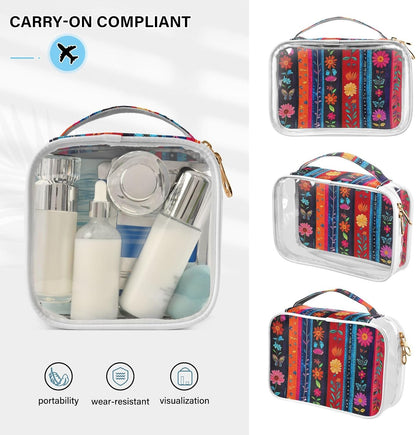 Clear Makeup Bag Approved Clear Travel Toiletry Bag with Zipper Waterproof Organizer Bags Transparent Cosmetic Pouch Traveling 2Pack Tile Color - Colors C