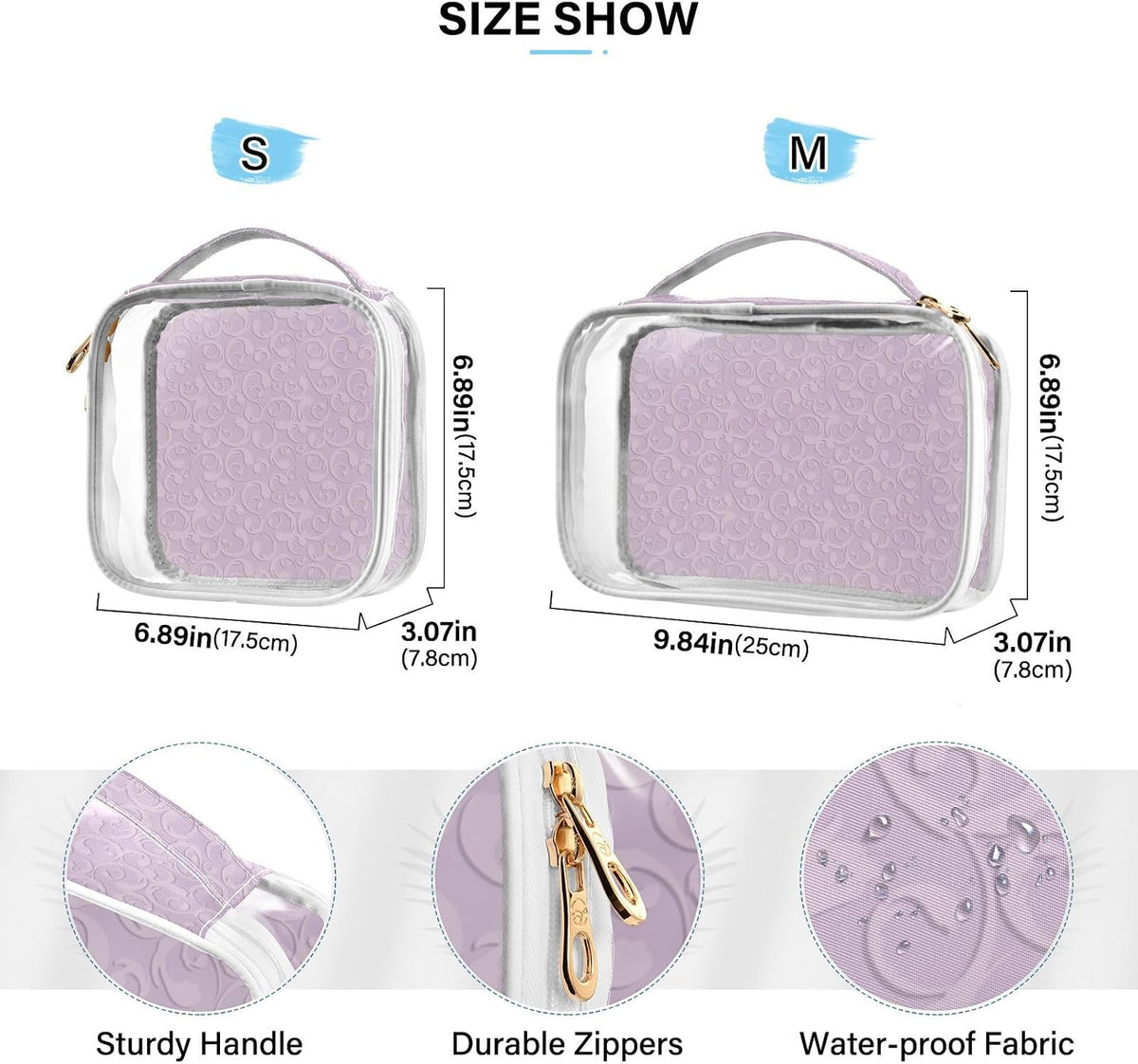 Clear Makeup Bag Approved Clear Travel Toiletry Bag with Zipper Waterproof Organizer Bags Transparent Cosmetic Pouch Traveling 2Pack Tile Color - Colors C