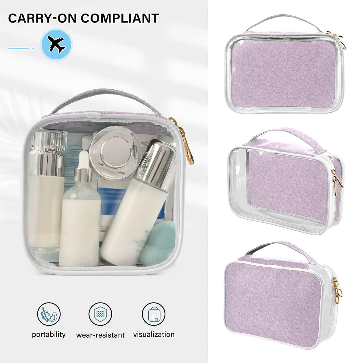 Clear Makeup Bag Approved Clear Travel Toiletry Bag with Zipper Waterproof Organizer Bags Transparent Cosmetic Pouch Traveling 2Pack Tile Color - Colors C