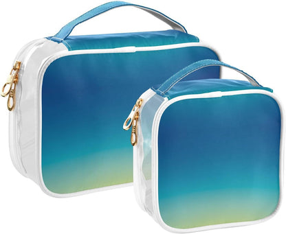 Clear Makeup Bag Approved Clear Travel Toiletry Bag with Zipper Waterproof Organizer Bags Transparent Cosmetic Pouch Traveling 2Pack Tile Color - Colors C