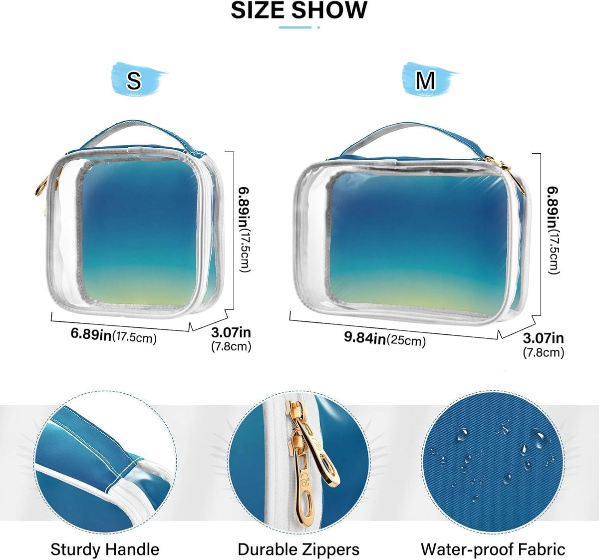 Clear Makeup Bag Approved Clear Travel Toiletry Bag with Zipper Waterproof Organizer Bags Transparent Cosmetic Pouch Traveling 2Pack Tile Color - Colors C