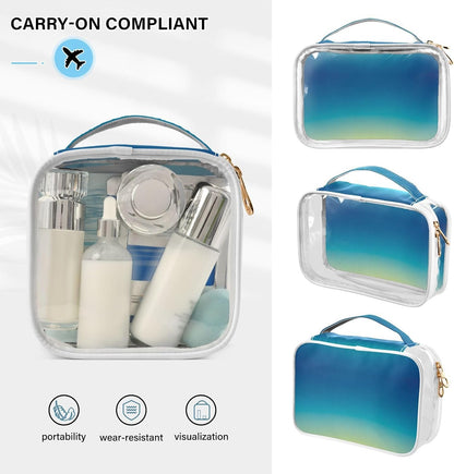 Clear Makeup Bag Approved Clear Travel Toiletry Bag with Zipper Waterproof Organizer Bags Transparent Cosmetic Pouch Traveling 2Pack Tile Color - Colors C