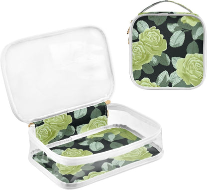Clear Makeup Bag Approved Clear Travel Toiletry Bag with Zipper Waterproof Organizer Bags Transparent Cosmetic Pouch Traveling 2Pack Tile Color - Colors C