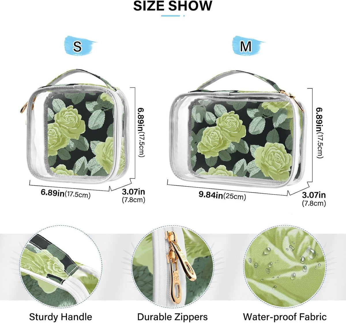 Clear Makeup Bag Approved Clear Travel Toiletry Bag with Zipper Waterproof Organizer Bags Transparent Cosmetic Pouch Traveling 2Pack Tile Color - Colors C