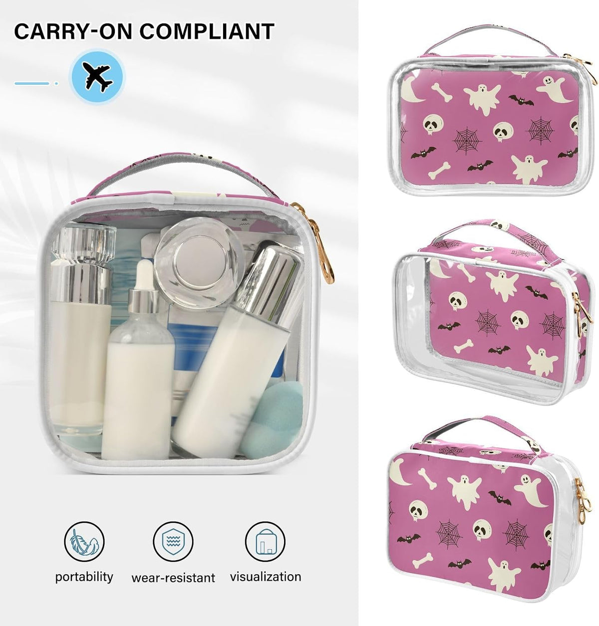 Clear Makeup Bag Approved Clear Travel Toiletry Bag with Zipper Waterproof Organizer Bags Transparent Cosmetic Pouch Traveling 2Pack Tile Color - Colors C