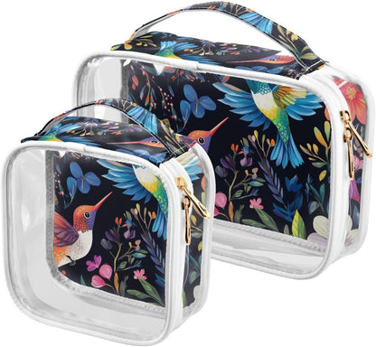 Clear Makeup Bag Approved Clear Travel Toiletry Bag with Zipper Waterproof Organizer Bags Transparent Cosmetic Pouch Traveling 2Pack Tile Color - Colors C
