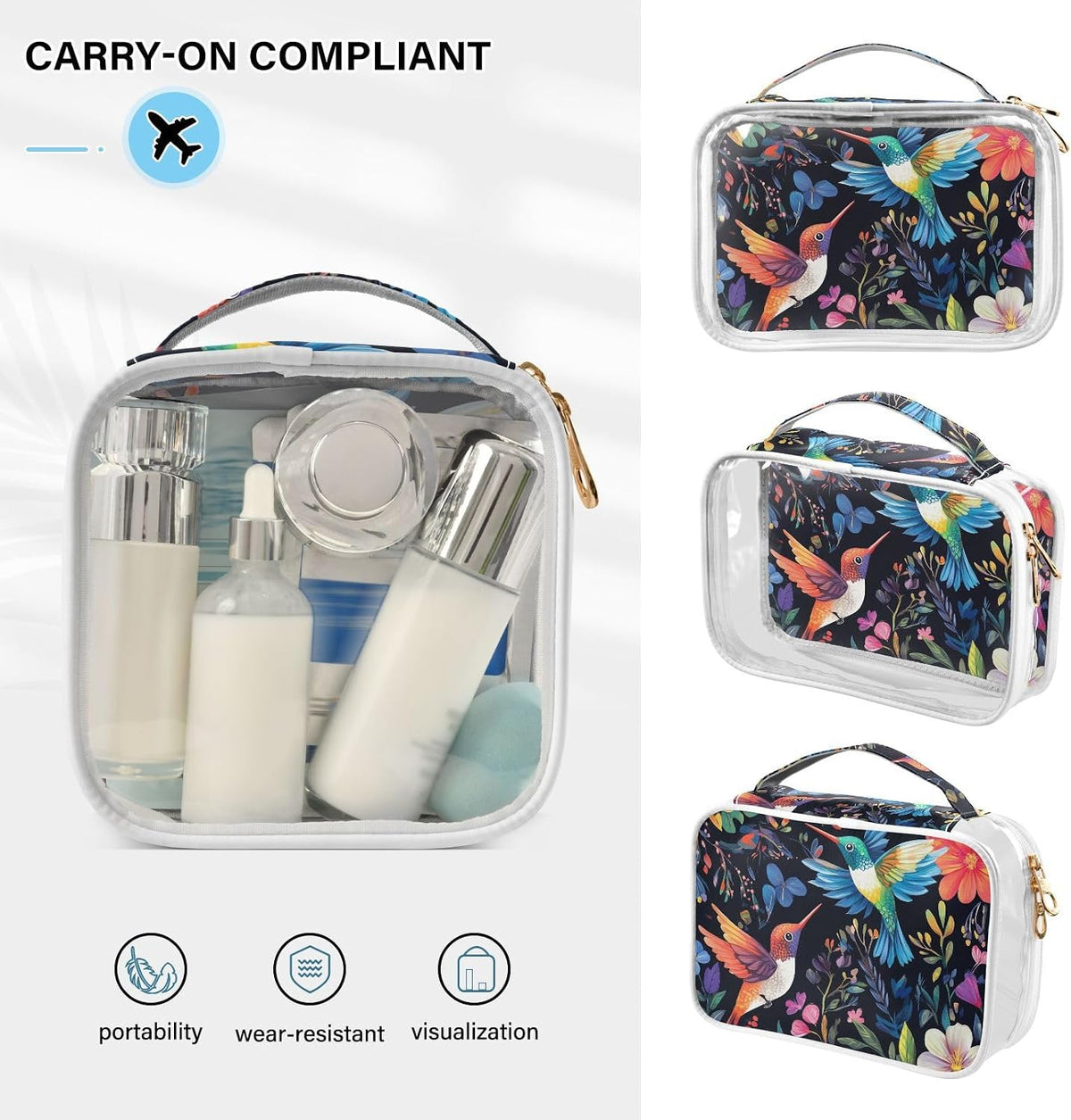 Clear Makeup Bag Approved Clear Travel Toiletry Bag with Zipper Waterproof Organizer Bags Transparent Cosmetic Pouch Traveling 2Pack Tile Color - Colors C