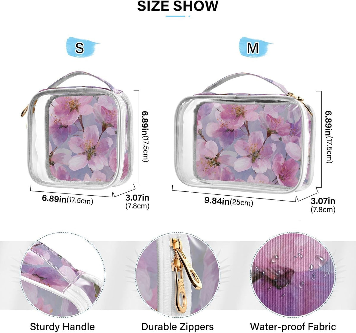 Clear Makeup Bag Approved Clear Travel Toiletry Bag with Zipper Waterproof Organizer Bags Transparent Cosmetic Pouch Traveling 2Pack Tile Color - Colors C