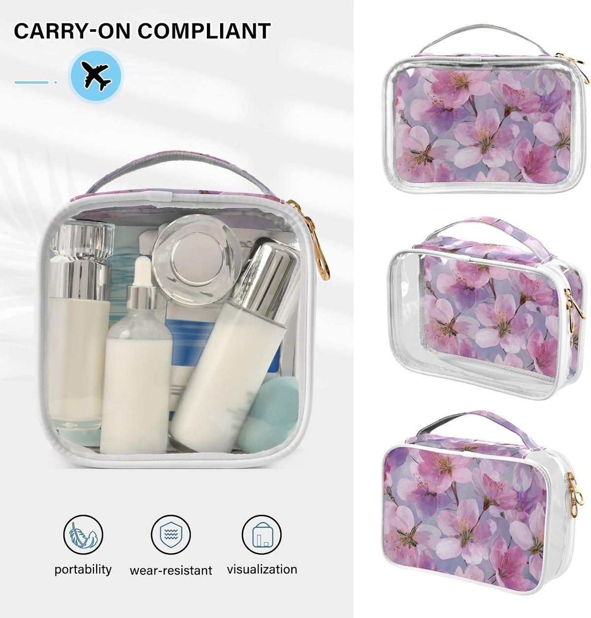 Clear Makeup Bag Approved Clear Travel Toiletry Bag with Zipper Waterproof Organizer Bags Transparent Cosmetic Pouch Traveling 2Pack Tile Color - Colors C