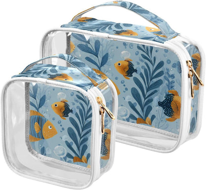 Clear Makeup Bag Approved Clear Travel Toiletry Bag with Zipper Waterproof Organizer Bags Transparent Cosmetic Pouch Traveling 2Pack Tile Color - Colors C