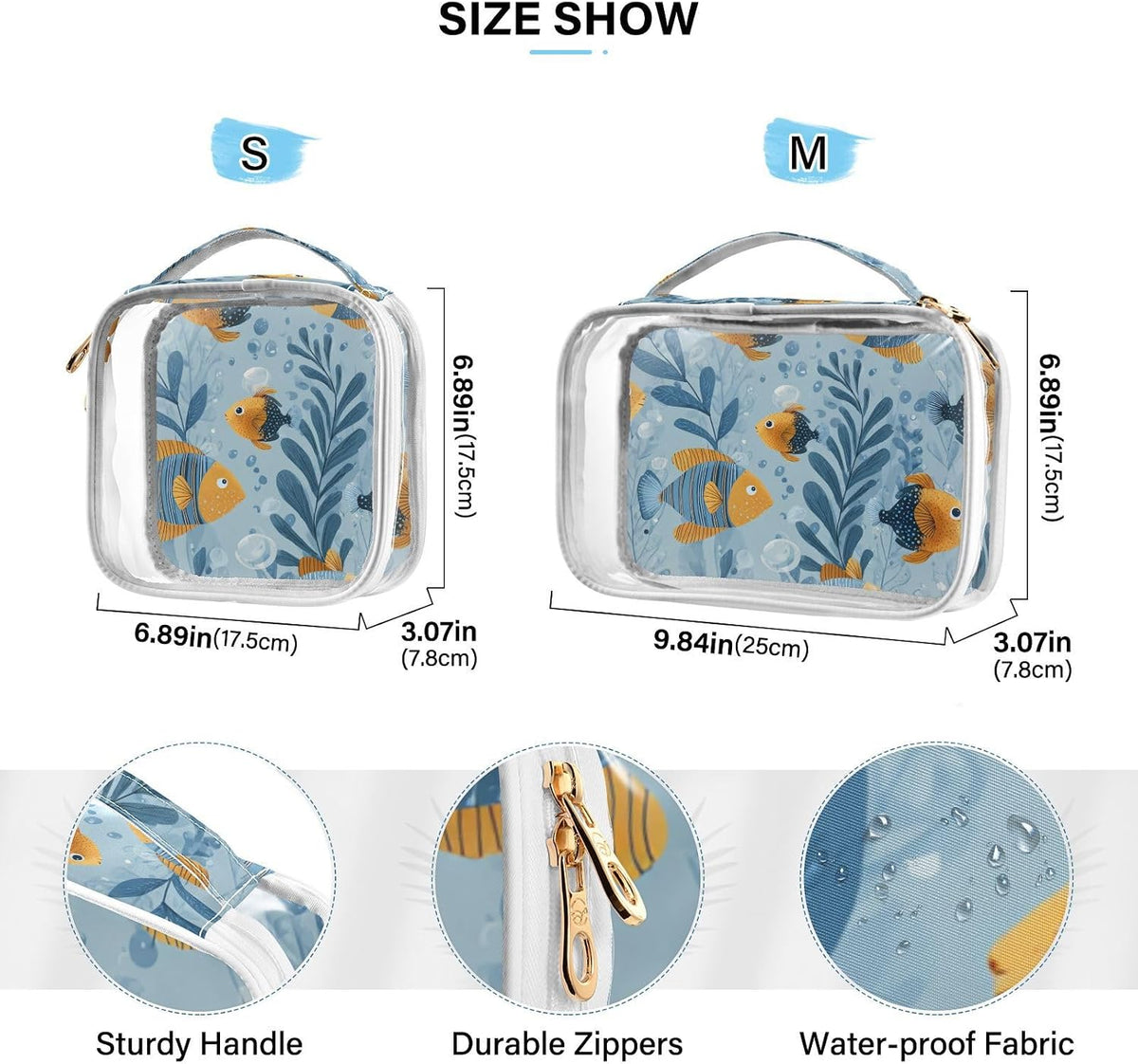 Clear Makeup Bag Approved Clear Travel Toiletry Bag with Zipper Waterproof Organizer Bags Transparent Cosmetic Pouch Traveling 2Pack Tile Color - Colors C