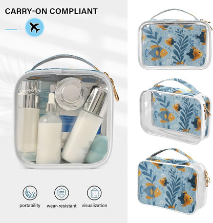 Clear Makeup Bag Approved Clear Travel Toiletry Bag with Zipper Waterproof Organizer Bags Transparent Cosmetic Pouch Traveling 2Pack Tile Color - Colors C