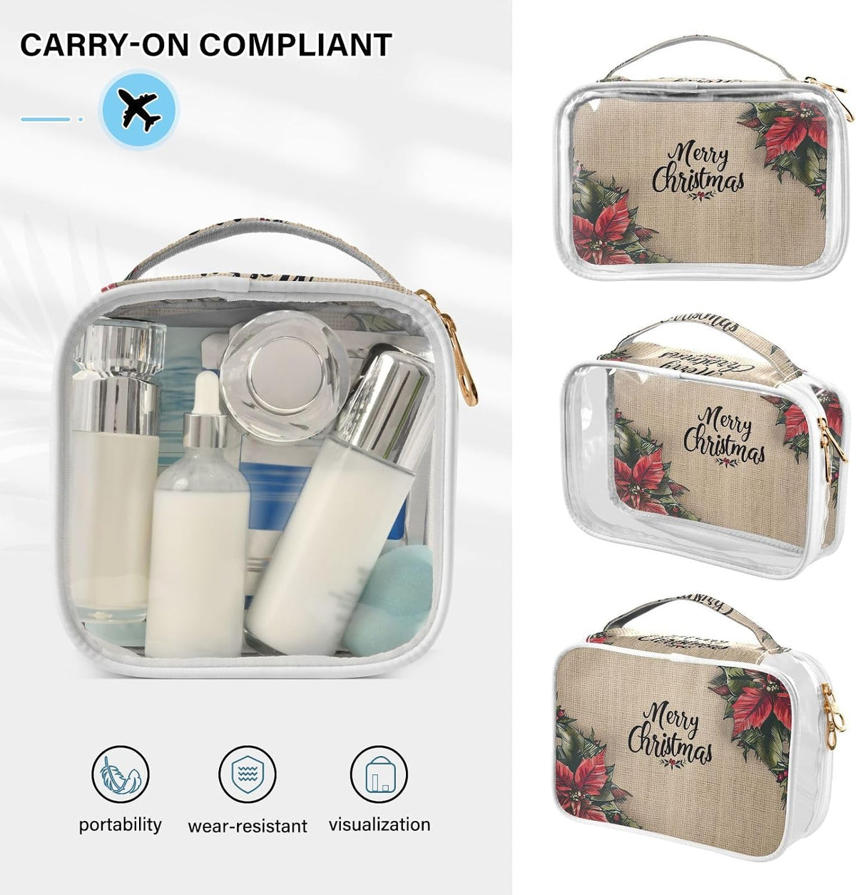 Clear Makeup Bag Approved Clear Travel Toiletry Bag with Zipper Waterproof Organizer Bags Transparent Cosmetic Pouch Traveling 2Pack Tile Color - Colors C