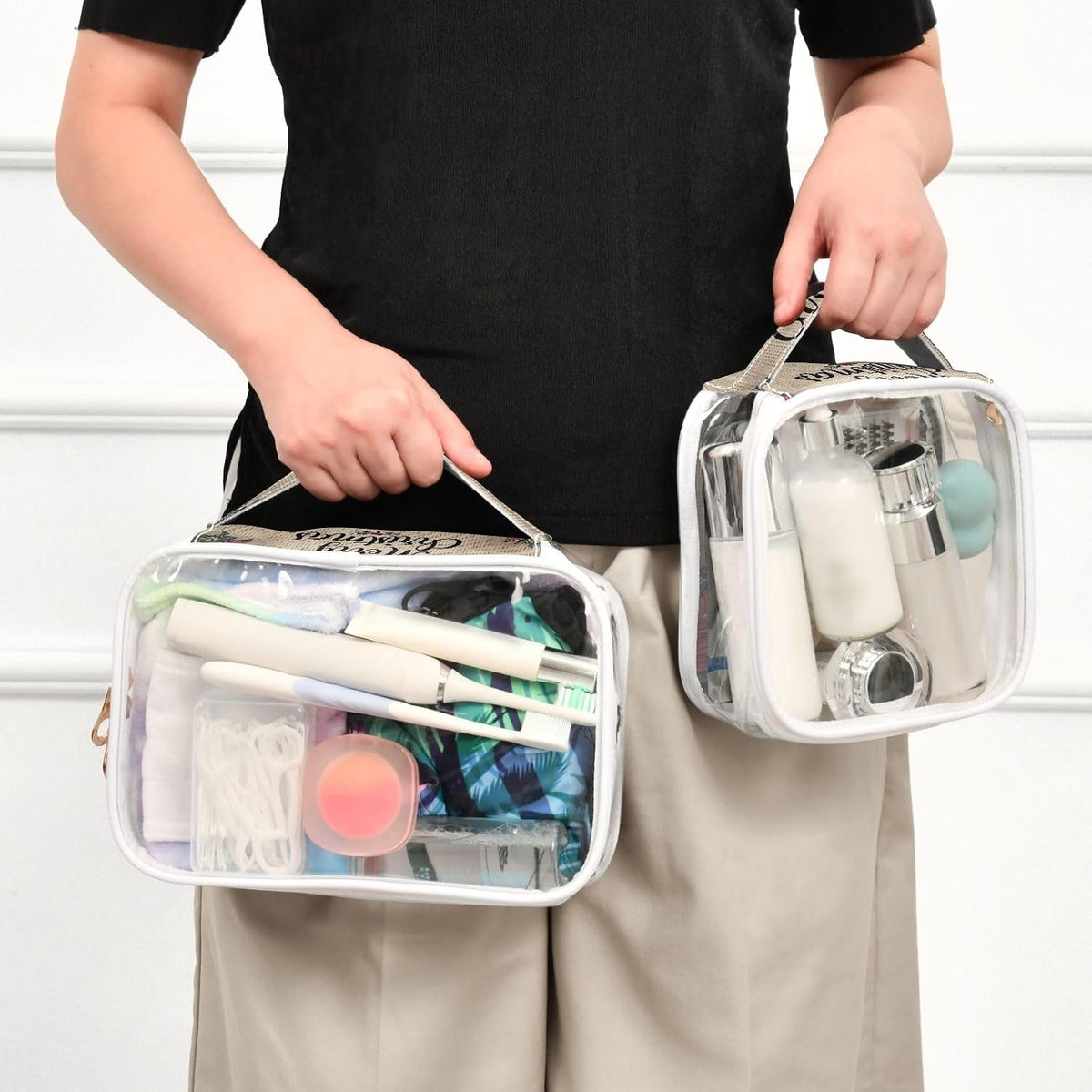Clear Makeup Bag Approved Clear Travel Toiletry Bag with Zipper Waterproof Organizer Bags Transparent Cosmetic Pouch Traveling 2Pack Tile Color - Colors C