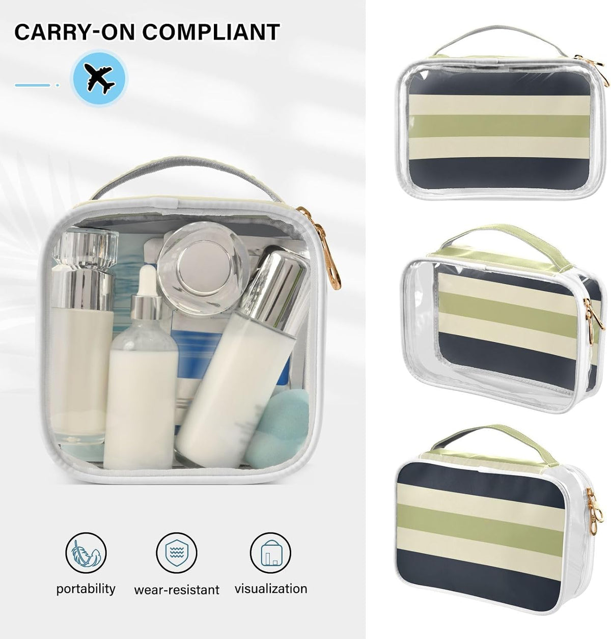 Clear Makeup Bag Approved Clear Travel Toiletry Bag with Zipper Waterproof Organizer Bags Transparent Cosmetic Pouch Traveling 2Pack Tile Color - Colors C