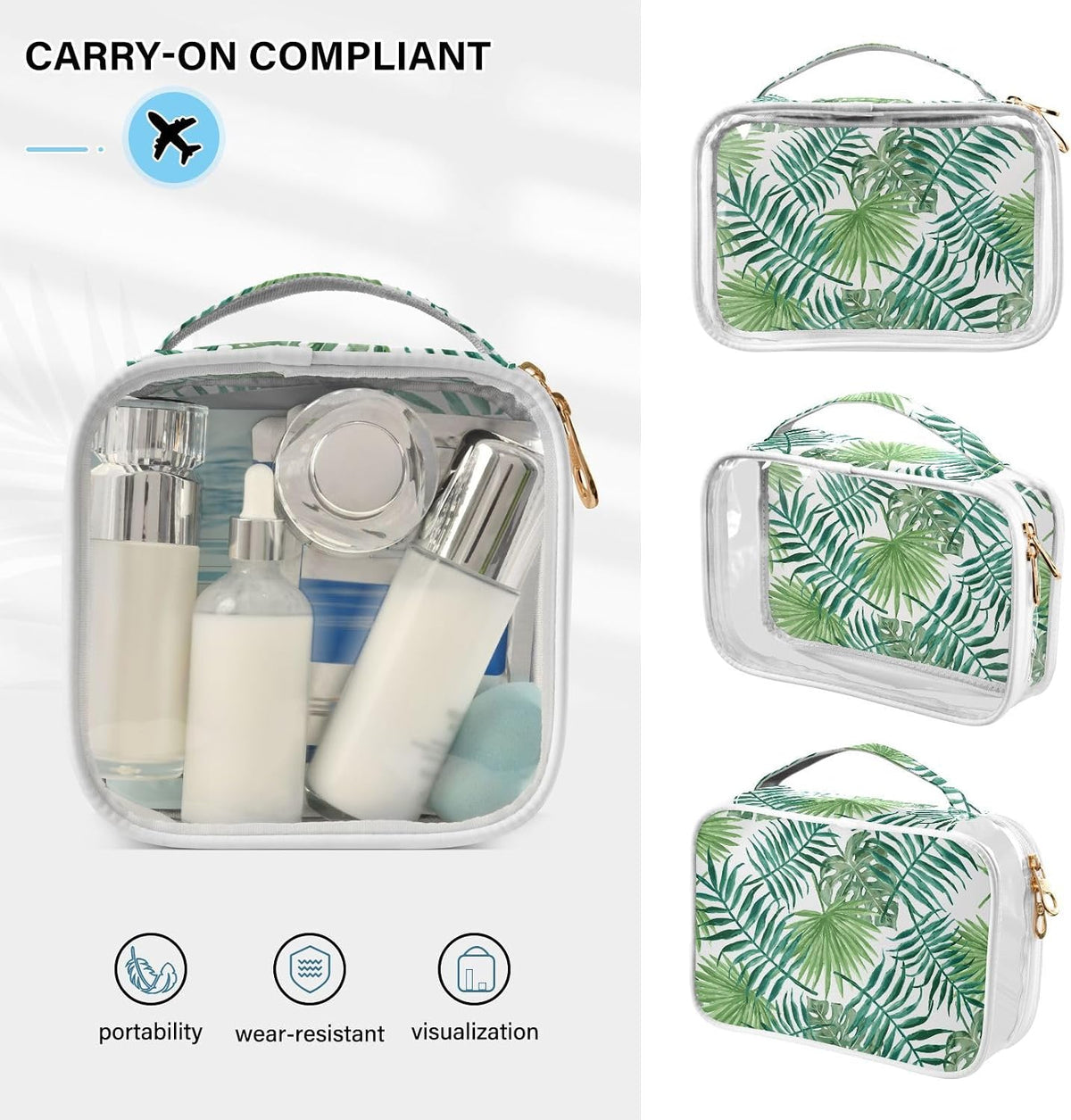 Clear Makeup Bag Approved Clear Travel Toiletry Bag with Zipper Waterproof Organizer Bags Transparent Cosmetic Pouch Traveling 2Pack Tile Color - Colors C