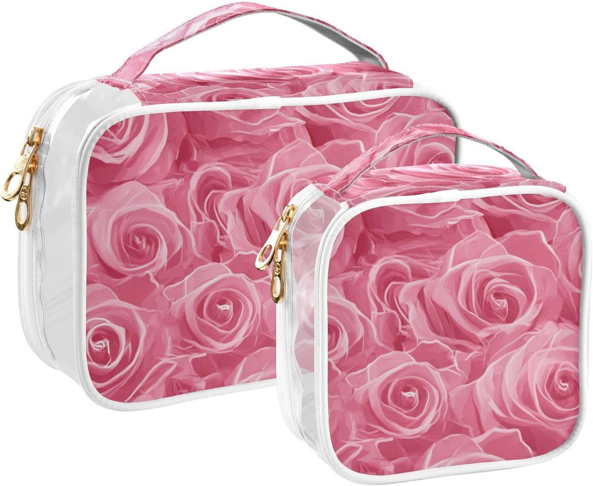 Clear Makeup Bag Approved Clear Travel Toiletry Bag with Zipper Waterproof Organizer Bags Transparent Cosmetic Pouch Traveling 2Pack Tile Color - Colors C