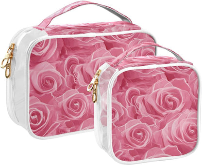 Clear Makeup Bag Approved Clear Travel Toiletry Bag with Zipper Waterproof Organizer Bags Transparent Cosmetic Pouch Traveling 2Pack Tile Color - Colors C
