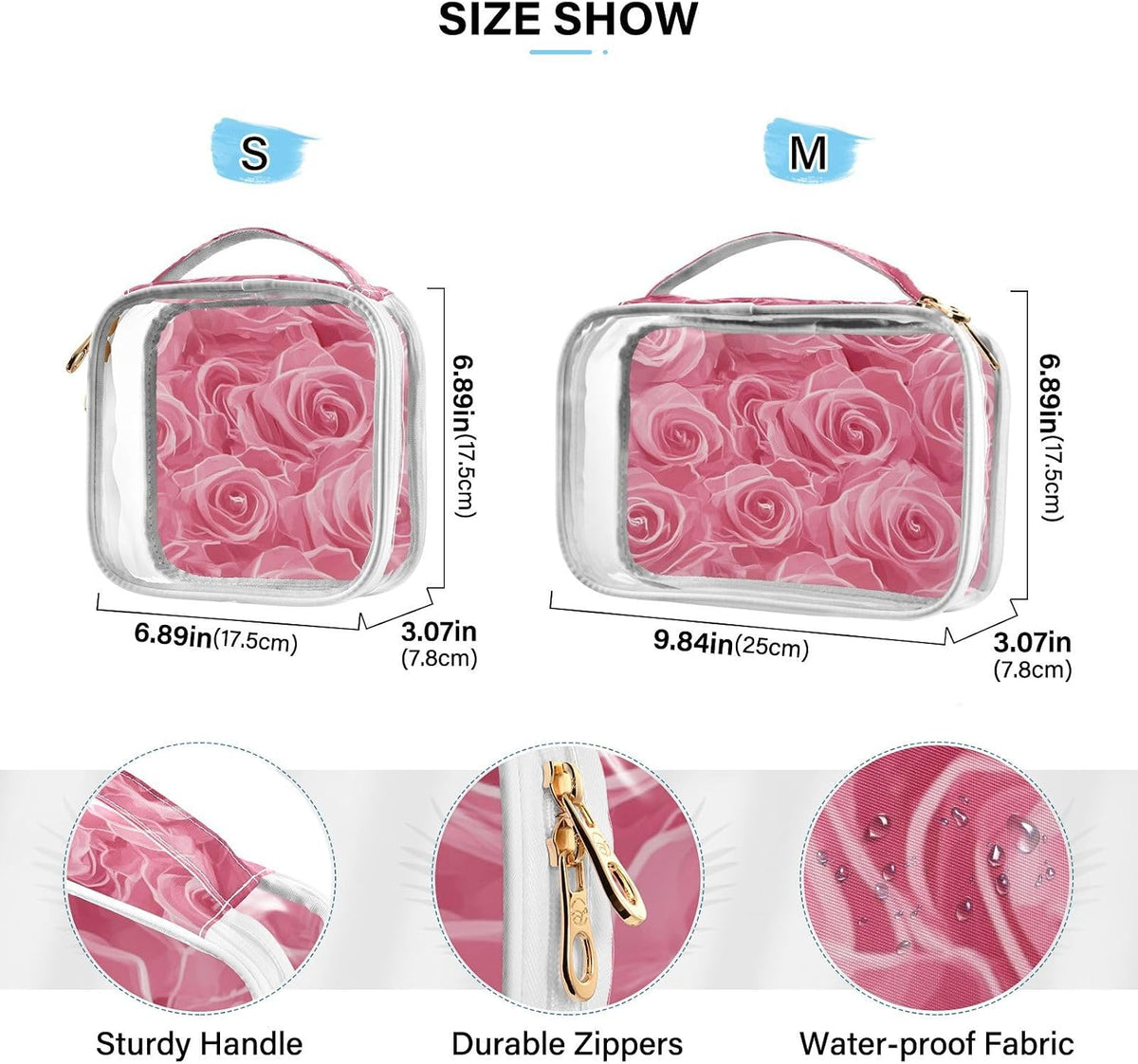Clear Makeup Bag Approved Clear Travel Toiletry Bag with Zipper Waterproof Organizer Bags Transparent Cosmetic Pouch Traveling 2Pack Tile Color - Colors C