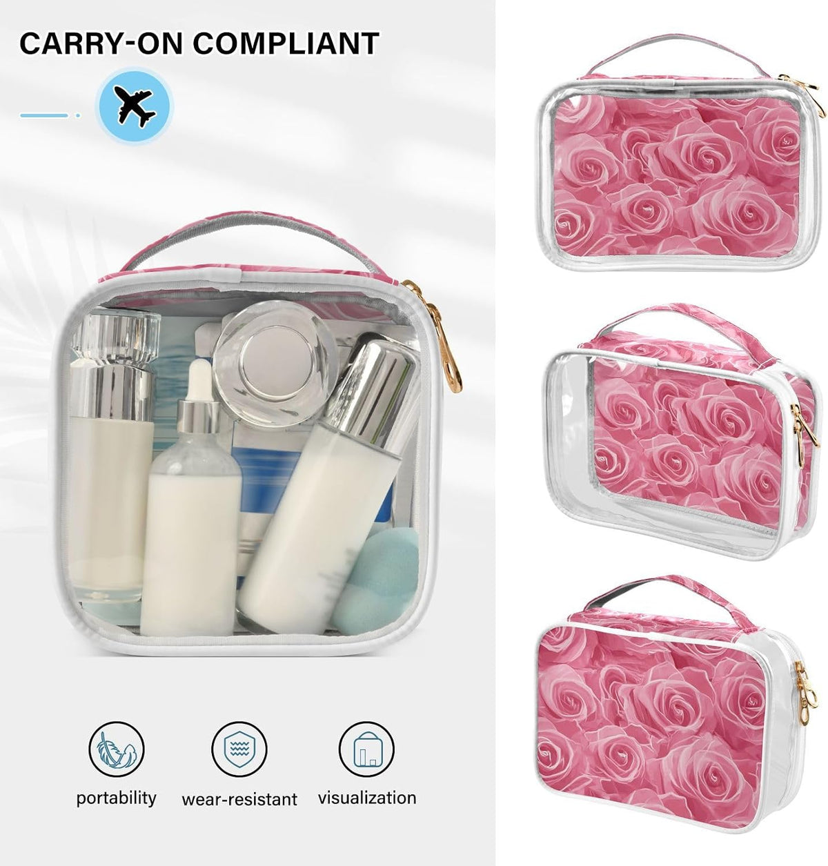 Clear Makeup Bag Approved Clear Travel Toiletry Bag with Zipper Waterproof Organizer Bags Transparent Cosmetic Pouch Traveling 2Pack Tile Color - Colors C